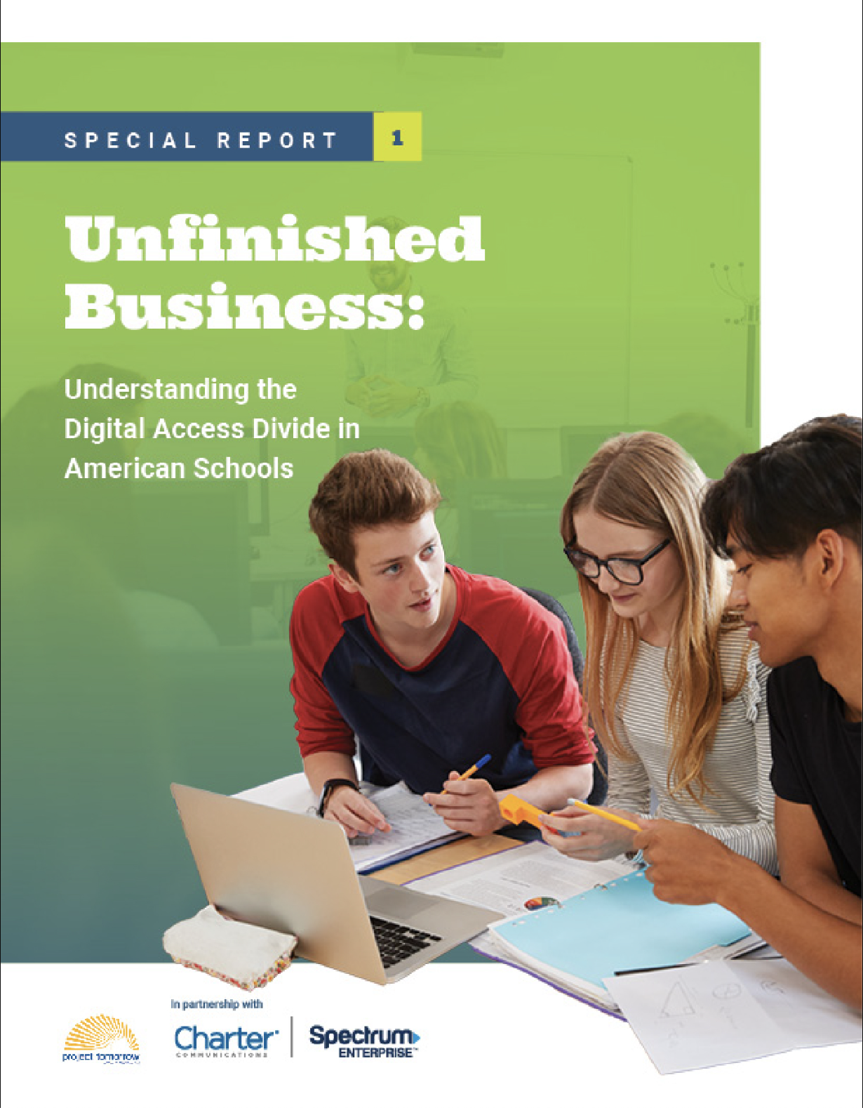 Report Cover Image of students collaborating with technology