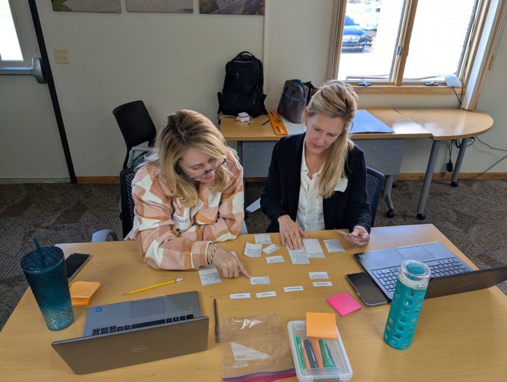 Two participants sorting CT activity cards into strategy groups